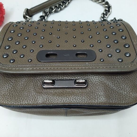 Coach Swagger Shoulder Bag In Brown Pebble Leather With Ombre Rivets Chain Strap - Picture 13 of 16
